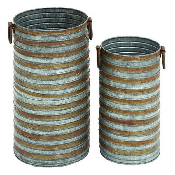 Perfectpatio 10 in. Galvanized Planter; Ribbed Metal PE563575 - main